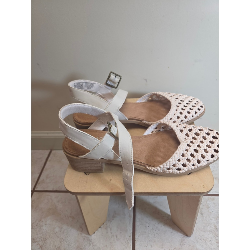TOMS Majorca Woven Huarache Sandals Cream White Block Heel Womens 9.5
